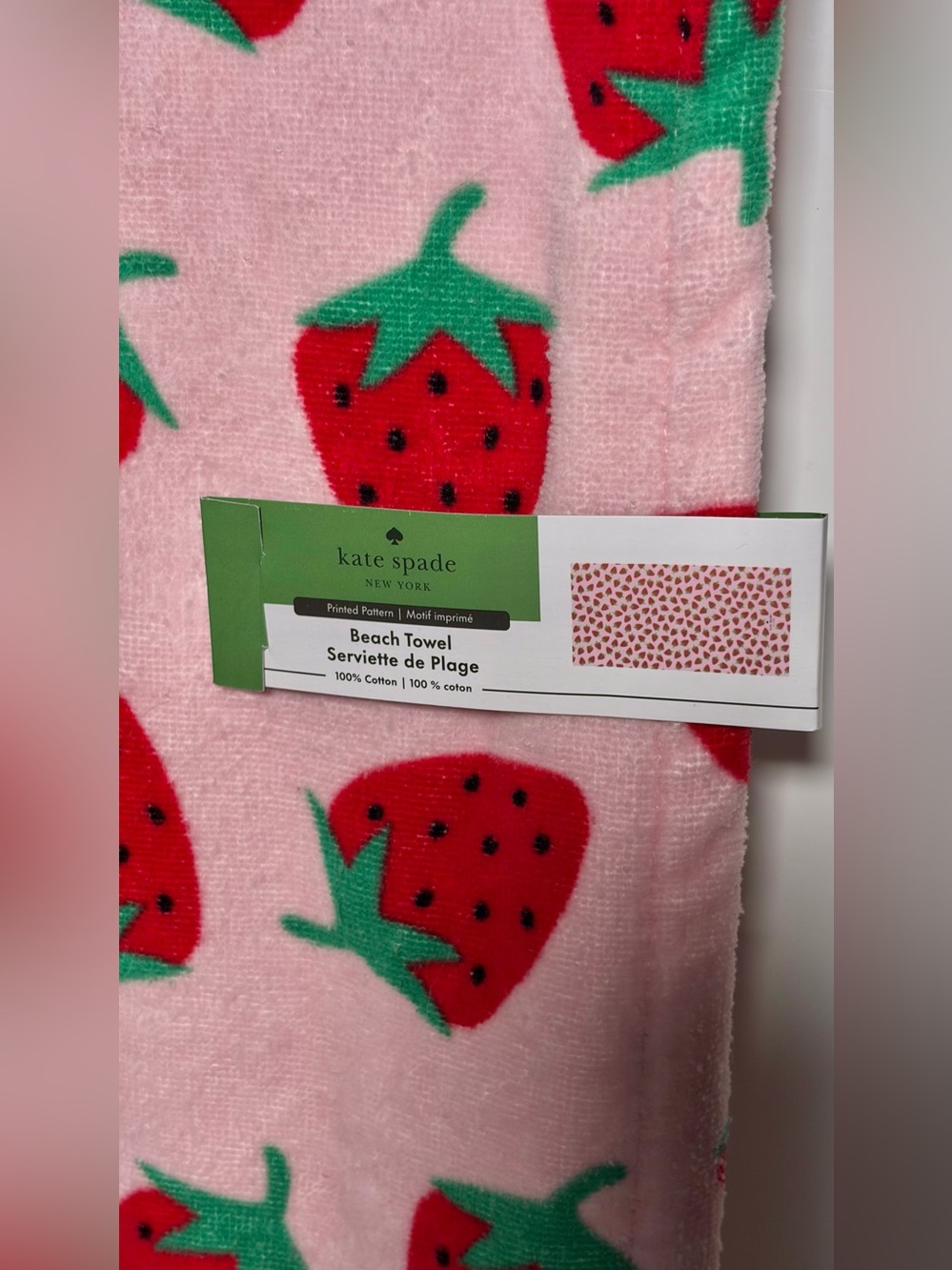 kate spade - Pink Strawberry Summer Print Beach Towel - Picture 4 of 9